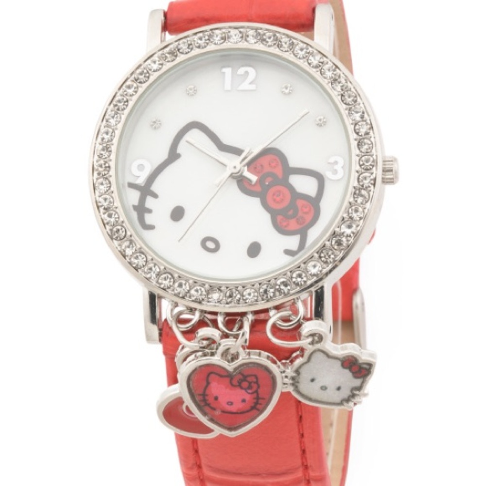 HELLO KITTY Red Women's Hello Kitty Leather Strap Watch
